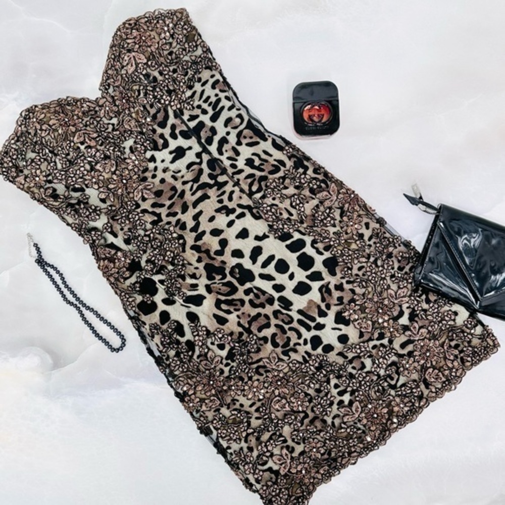 Jovani Leopard Strapless Dress